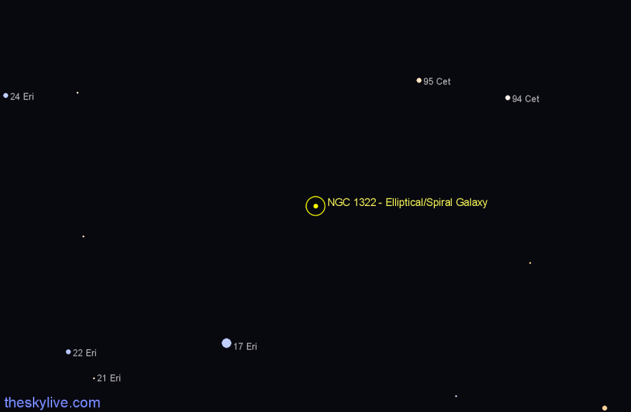 Finder chart NGC 1322 - Elliptical/Spiral Galaxy in Eridanus star