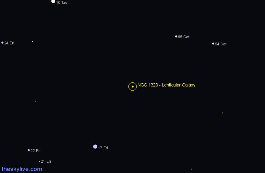 Finder chart NGC 1323 - Lenticular Galaxy in Eridanus star