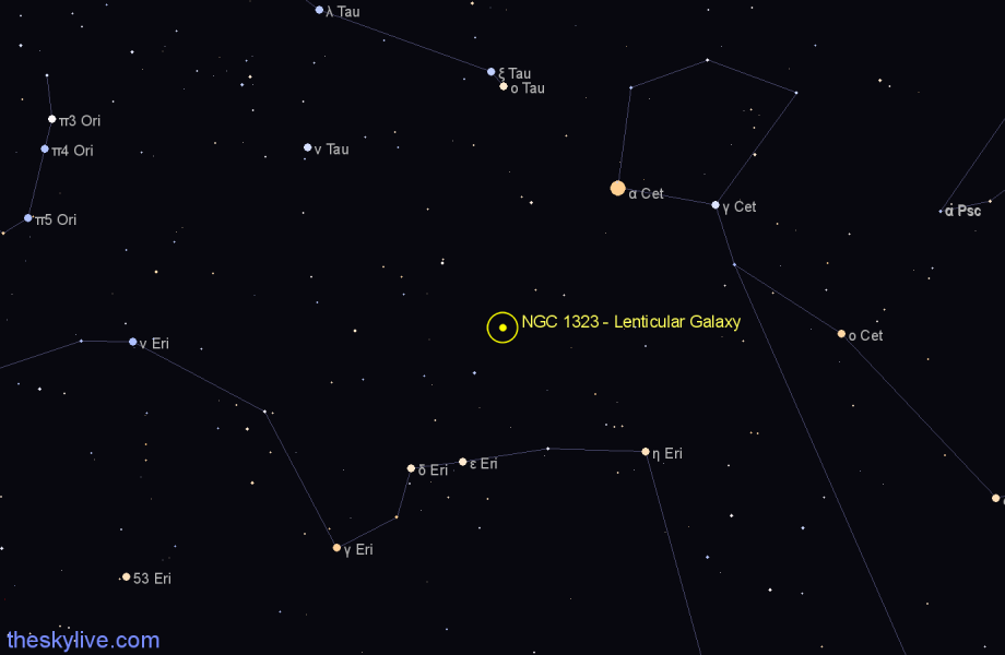 Finder chart NGC 1323 - Lenticular Galaxy in Eridanus star