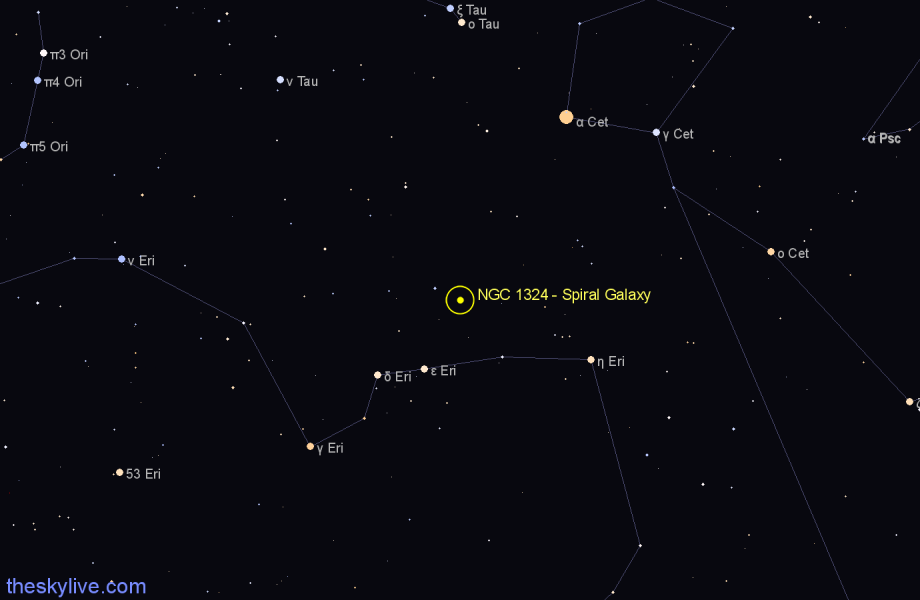 Finder chart NGC 1324 - Spiral Galaxy in Eridanus star