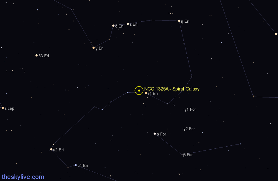 Finder chart NGC 1325A - Spiral Galaxy in Eridanus star