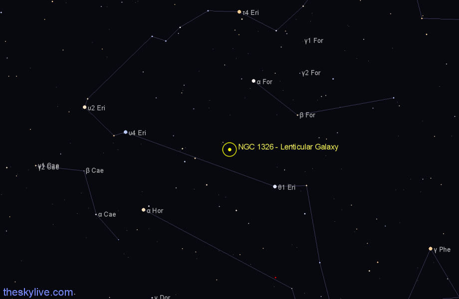 Finder chart NGC 1326 - Lenticular Galaxy in Fornax star