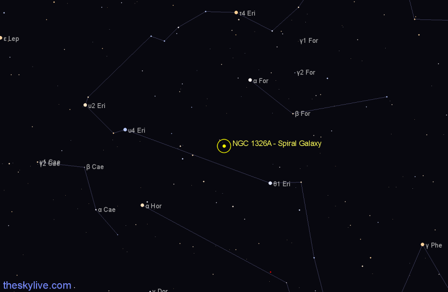 Finder chart NGC 1326A - Spiral Galaxy in Fornax star