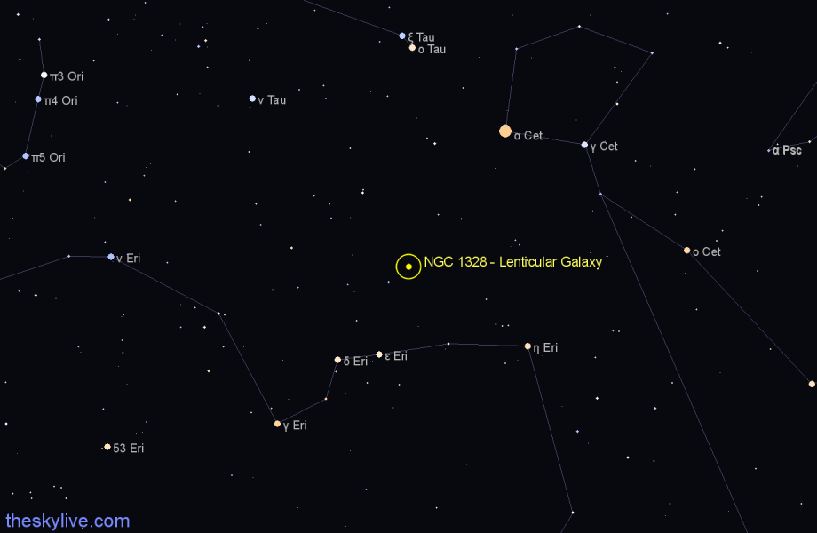 Finder chart NGC 1328 - Lenticular Galaxy in Eridanus star