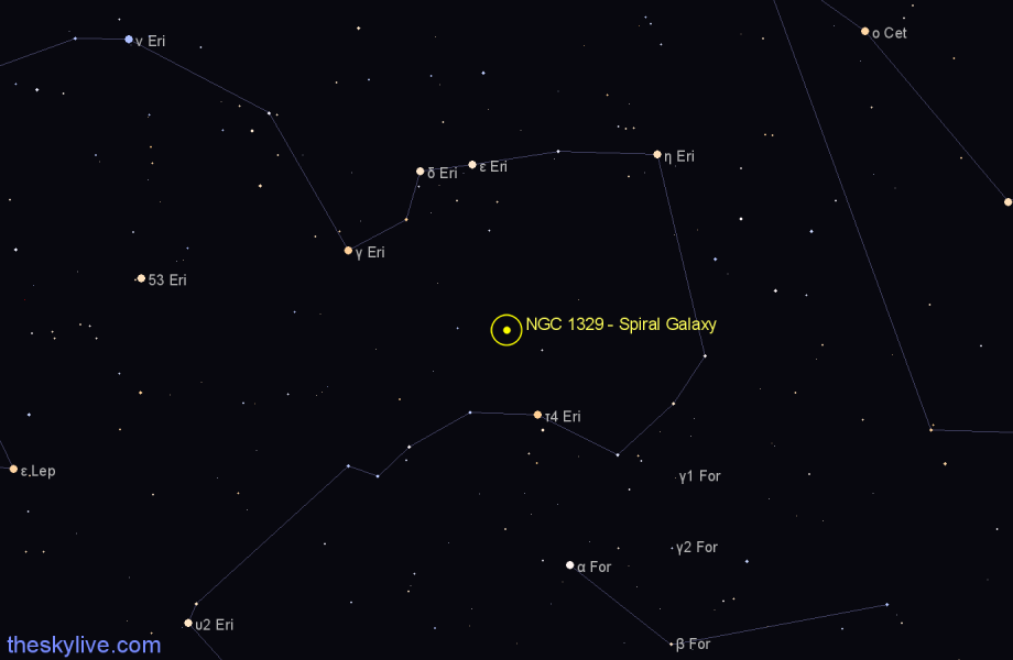 Finder chart NGC 1329 - Spiral Galaxy in Eridanus star