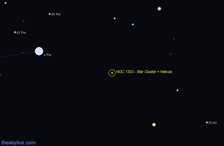 Finder chart NGC 1333 - Star Cluster + Nebula in Perseus star