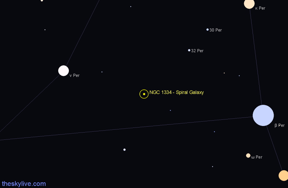 Finder chart NGC 1334 - Spiral Galaxy in Perseus star