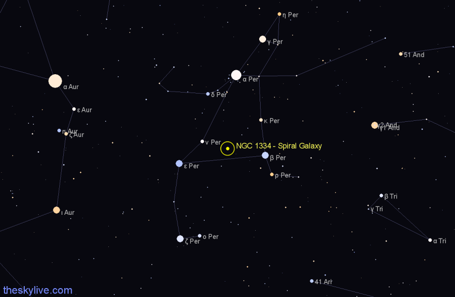 Finder chart NGC 1334 - Spiral Galaxy in Perseus star