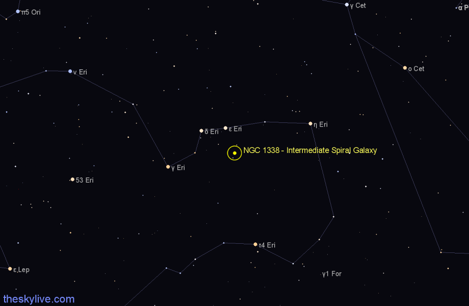Finder chart NGC 1338 - Intermediate Spiral Galaxy in Eridanus star