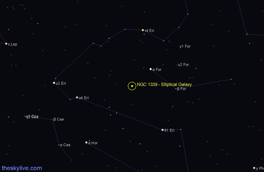 Finder chart NGC 1339 - Elliptical Galaxy in Fornax star