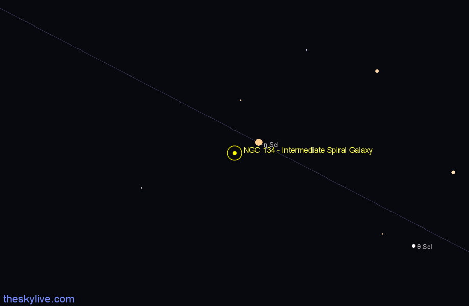 Finder chart NGC 134 - Intermediate Spiral Galaxy in Sculptor star
