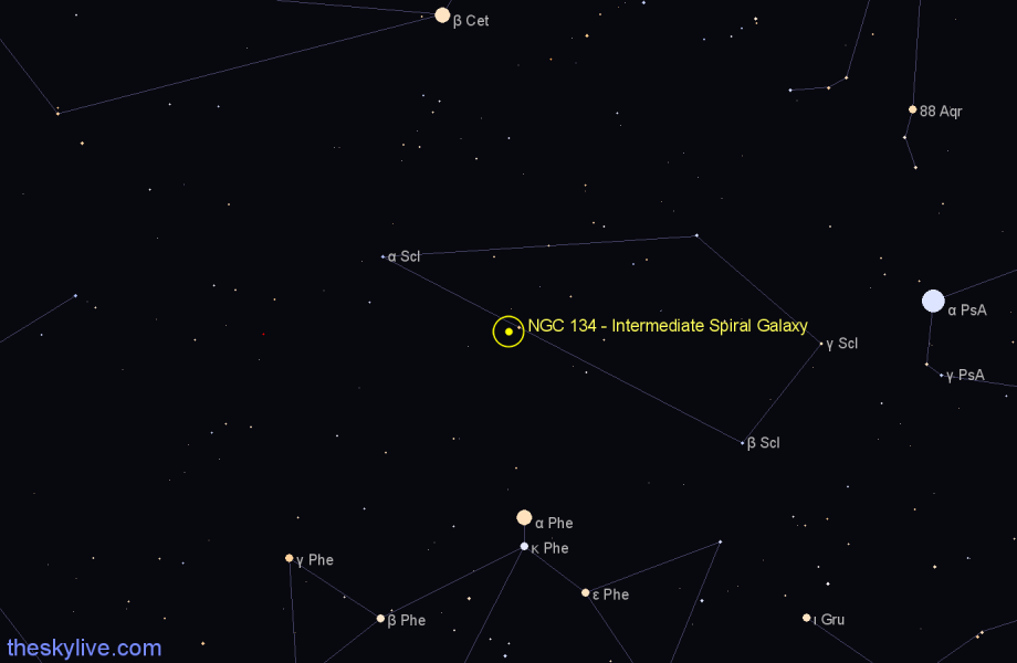 Finder chart NGC 134 - Intermediate Spiral Galaxy in Sculptor star
