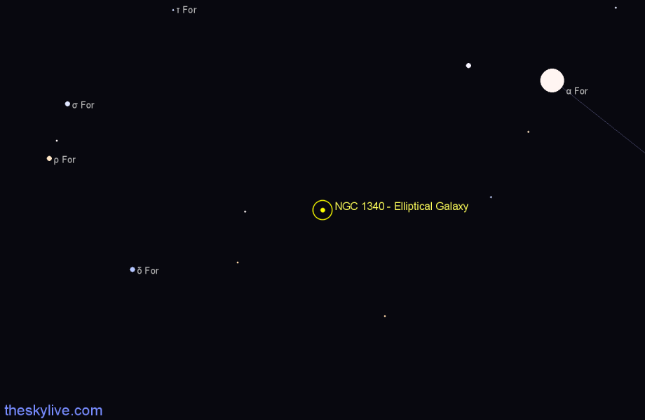 Finder chart NGC 1340 - Elliptical Galaxy in Fornax star