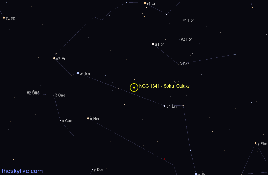 Finder chart NGC 1341 - Spiral Galaxy in Fornax star