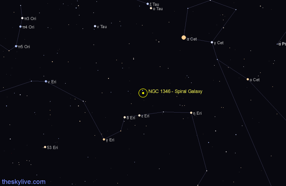 Finder chart NGC 1346 - Spiral Galaxy in Eridanus star