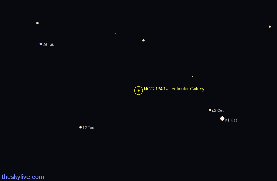 Finder chart NGC 1349 - Lenticular Galaxy in Taurus star