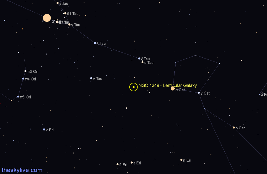 Finder chart NGC 1349 - Lenticular Galaxy in Taurus star