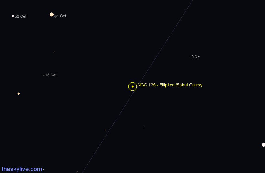 Finder chart NGC 135 - Elliptical/Spiral Galaxy in Cetus star