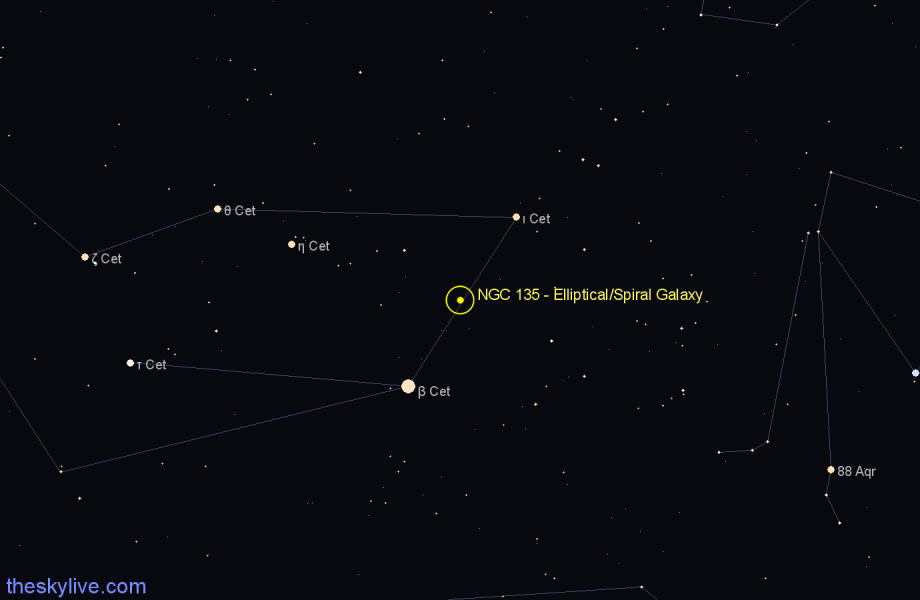 Finder chart NGC 135 - Elliptical/Spiral Galaxy in Cetus star