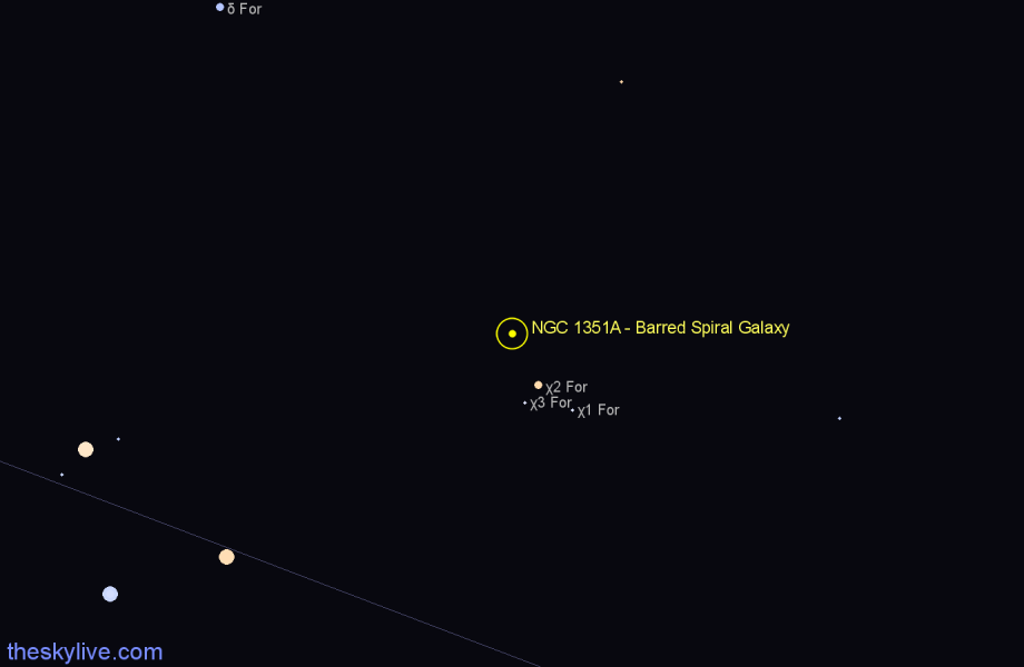 Finder chart NGC 1351A - Barred Spiral Galaxy in Fornax star