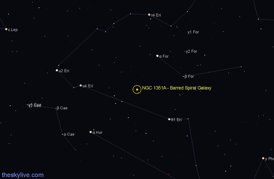 Finder chart NGC 1351A - Barred Spiral Galaxy in Fornax star