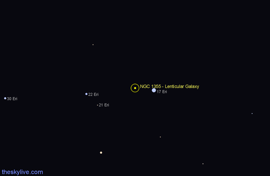 Finder chart NGC 1355 - Lenticular Galaxy in Eridanus star