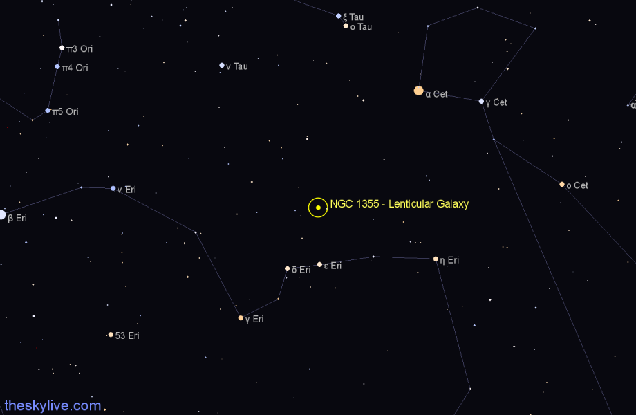 Finder chart NGC 1355 - Lenticular Galaxy in Eridanus star