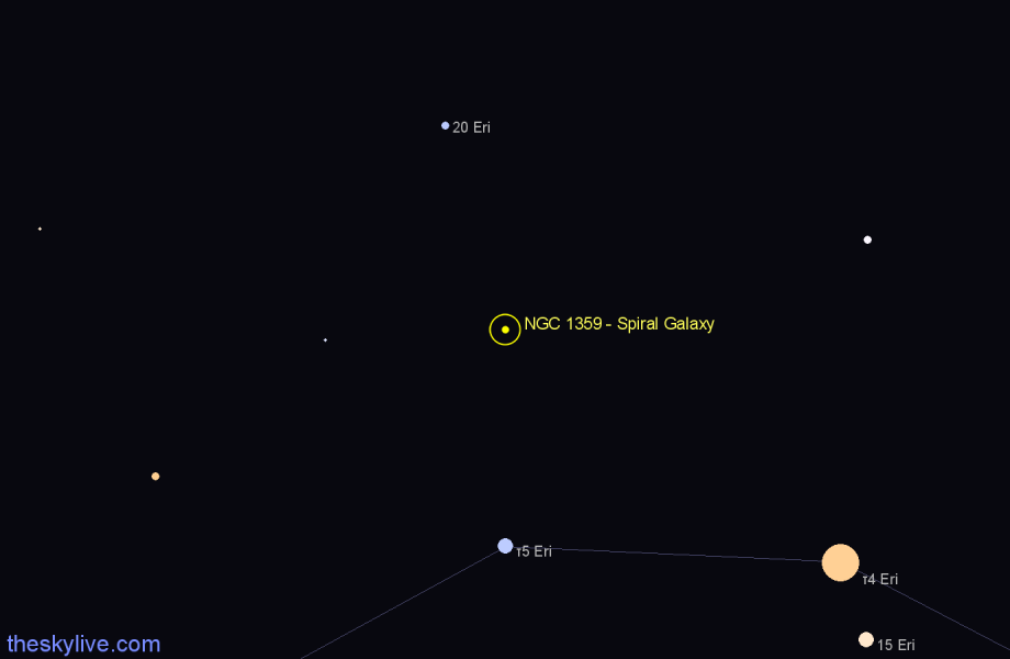 Finder chart NGC 1359 - Spiral Galaxy in Eridanus star