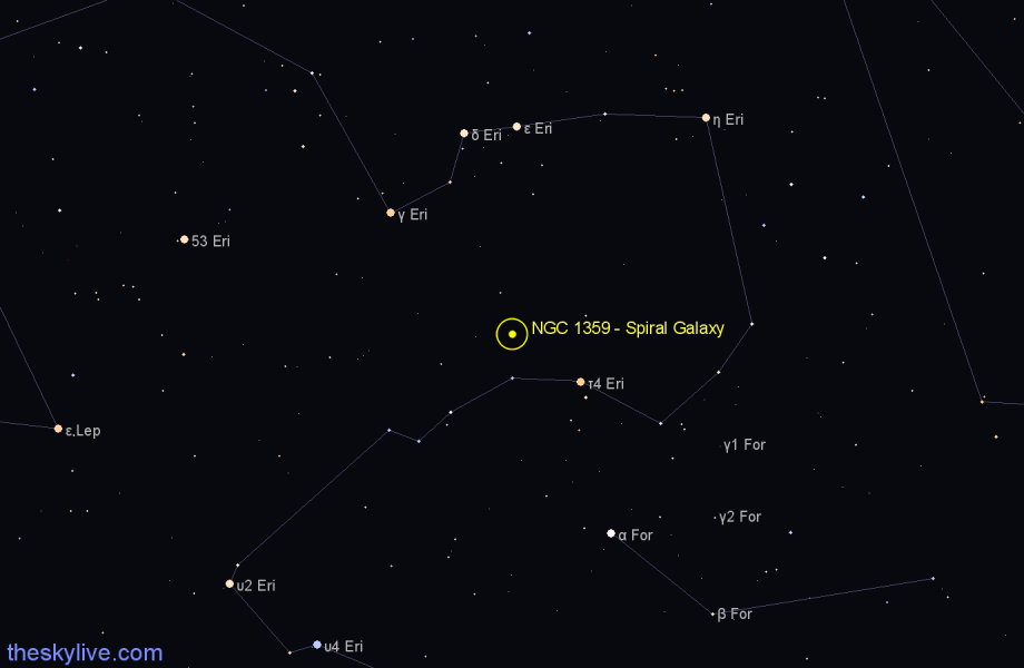 Finder chart NGC 1359 - Spiral Galaxy in Eridanus star