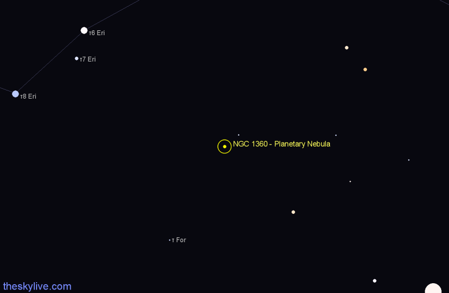 Finder chart NGC 1360 - Planetary Nebula in Fornax star