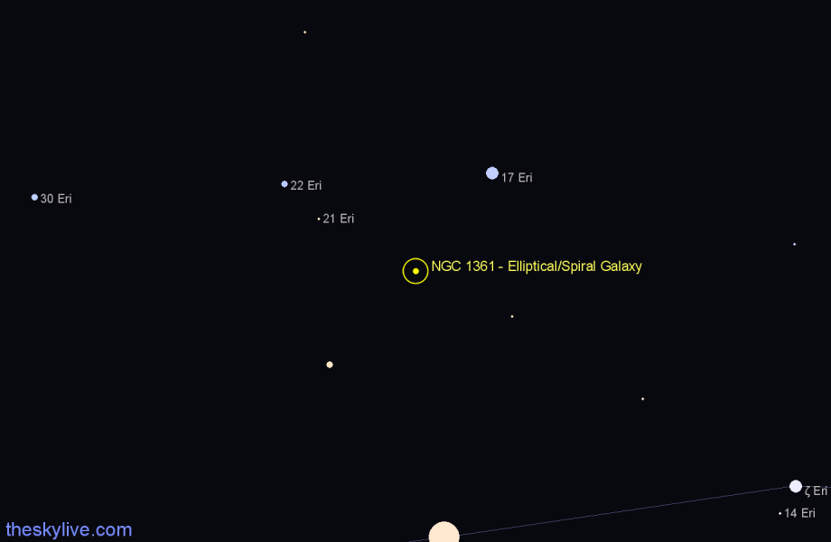 Finder chart NGC 1361 - Elliptical/Spiral Galaxy in Eridanus star
