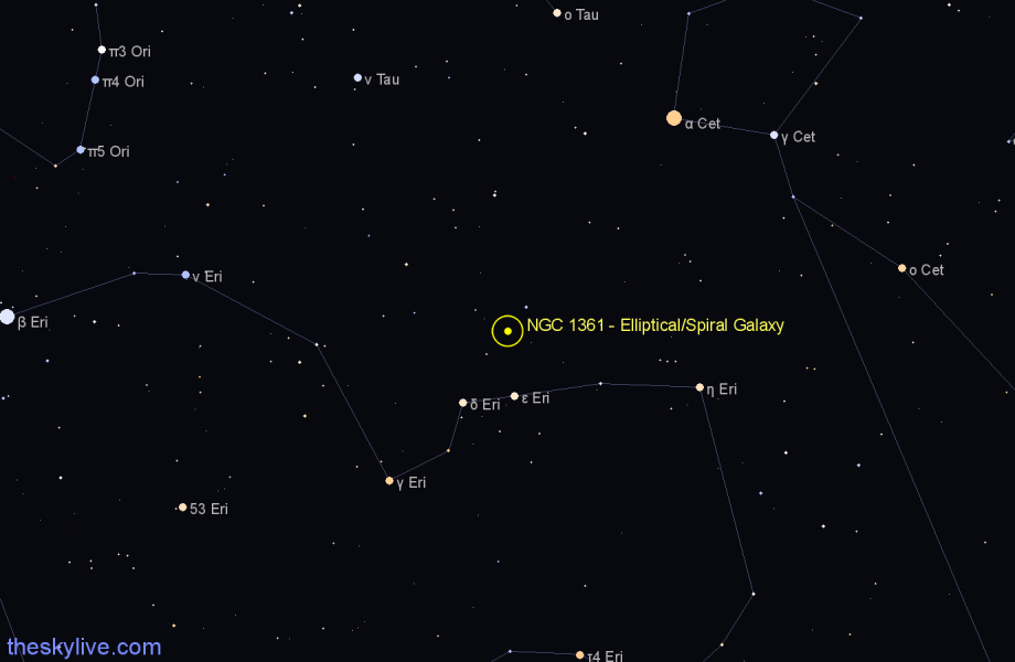 Finder chart NGC 1361 - Elliptical/Spiral Galaxy in Eridanus star