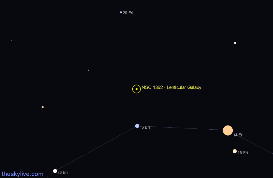 Finder chart NGC 1362 - Lenticular Galaxy in Eridanus star