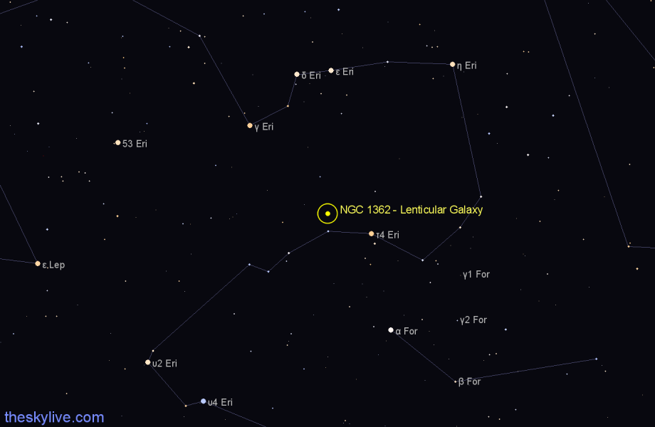 Finder chart NGC 1362 - Lenticular Galaxy in Eridanus star