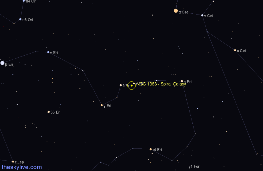 Finder chart NGC 1363 - Spiral Galaxy in Eridanus star