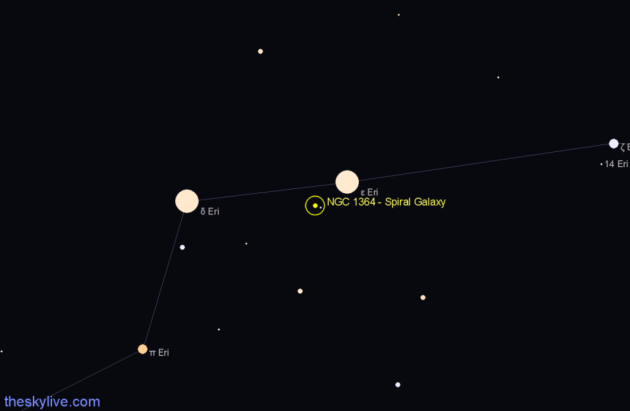 Finder chart NGC 1364 - Spiral Galaxy in Eridanus star