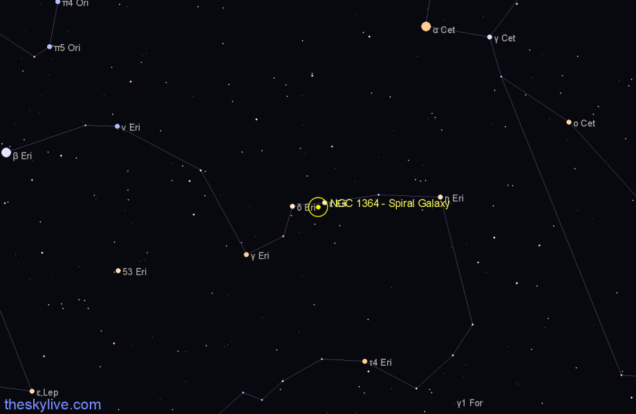 Finder chart NGC 1364 - Spiral Galaxy in Eridanus star