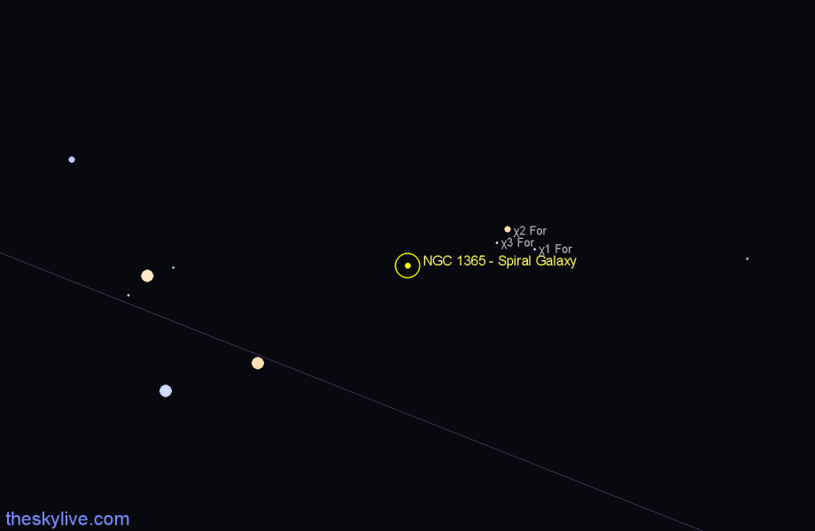 Finder chart NGC 1365 - Spiral Galaxy in Fornax star