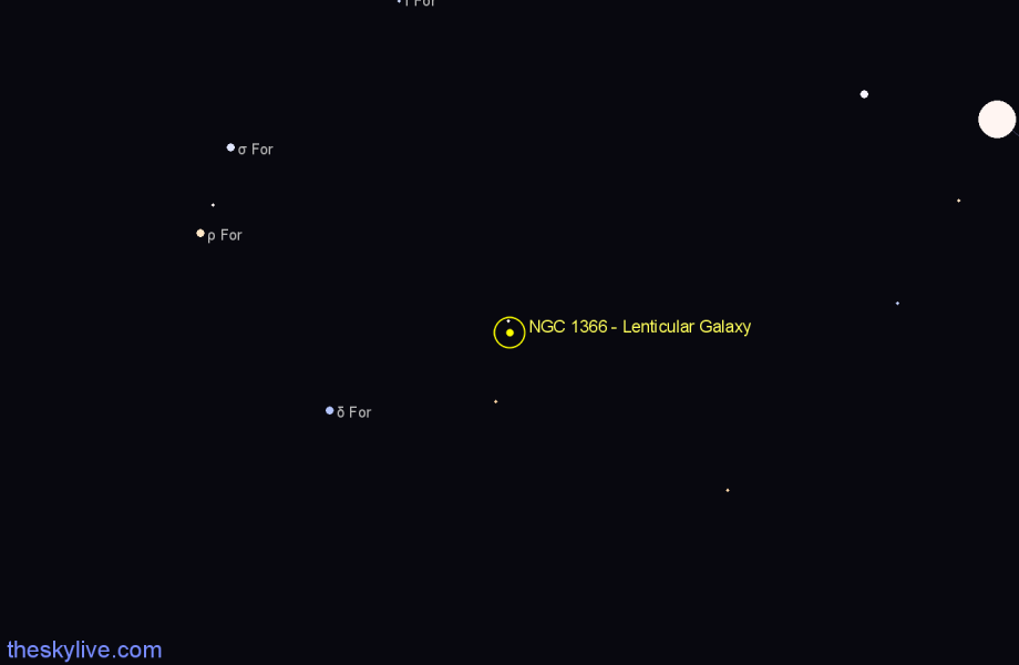 Finder chart NGC 1366 - Lenticular Galaxy in Fornax star