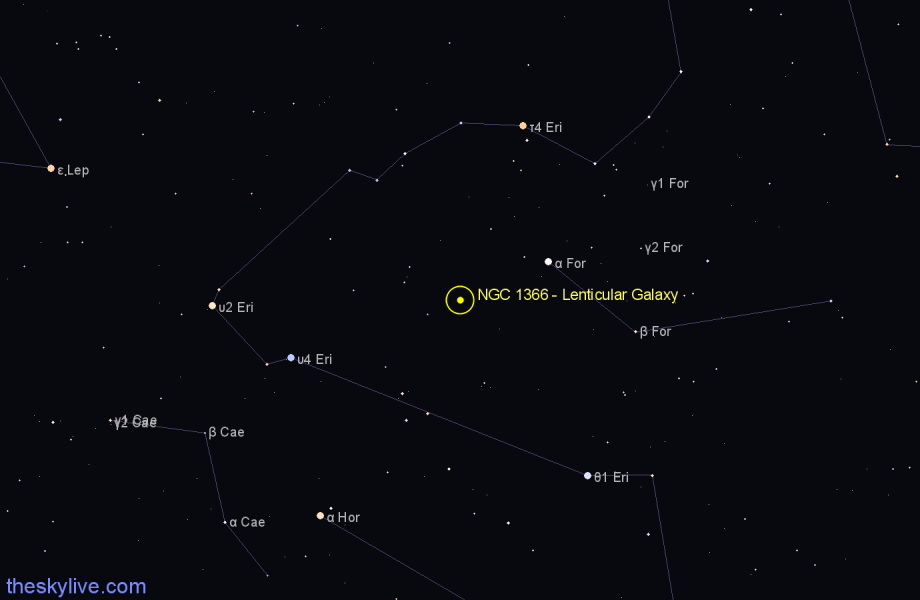 Finder chart NGC 1366 - Lenticular Galaxy in Fornax star