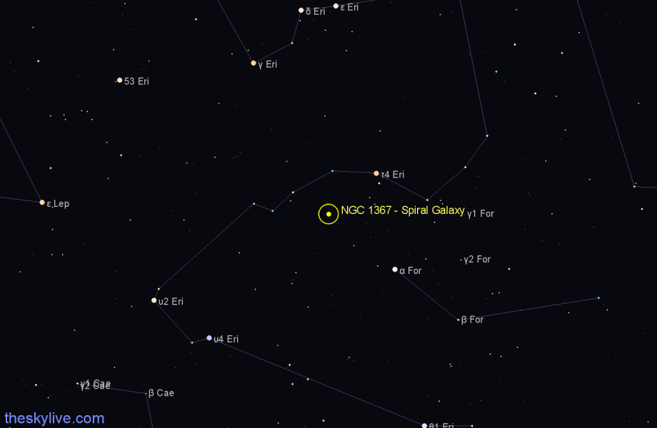 Finder chart NGC 1367 - Spiral Galaxy in Fornax star