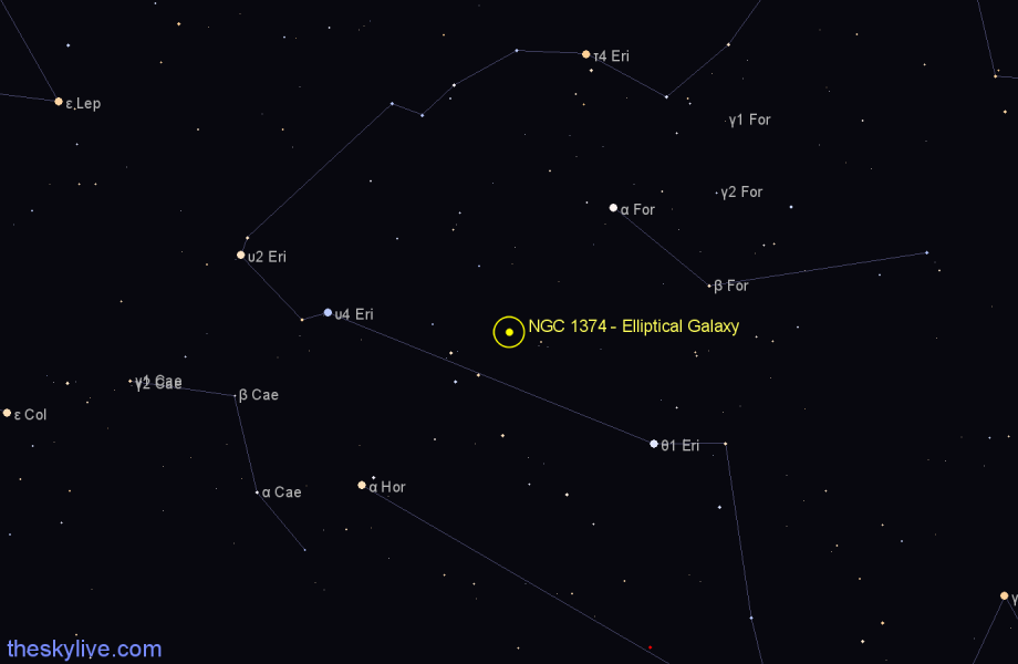 Finder chart NGC 1374 - Elliptical Galaxy in Fornax star