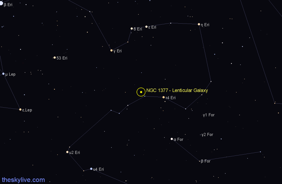 Finder chart NGC 1377 - Lenticular Galaxy in Eridanus star