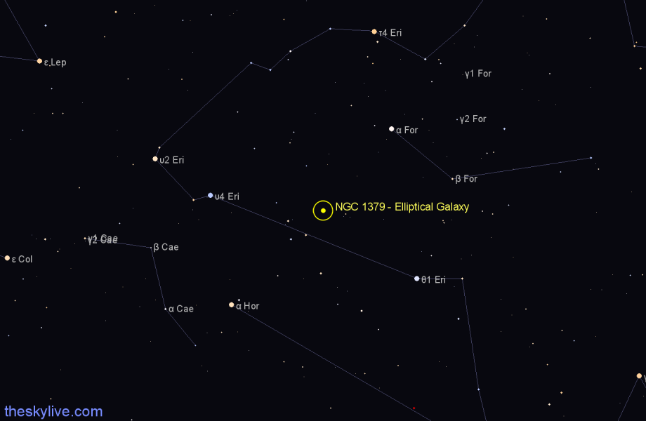 Finder chart NGC 1379 - Elliptical Galaxy in Fornax star