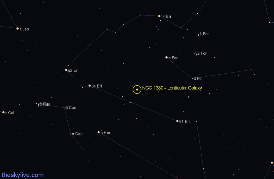 Finder chart NGC 1380 - Lenticular Galaxy in Fornax star