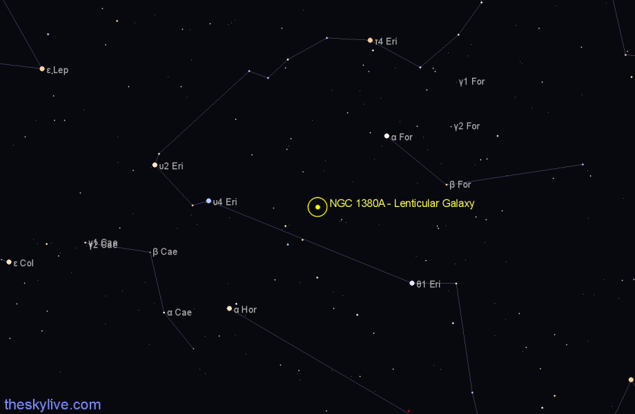 Finder chart NGC 1380A - Lenticular Galaxy in Fornax star