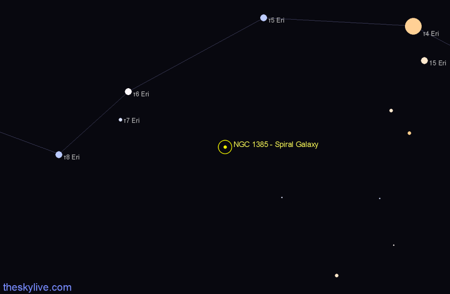 Finder chart NGC 1385 - Spiral Galaxy in Fornax star