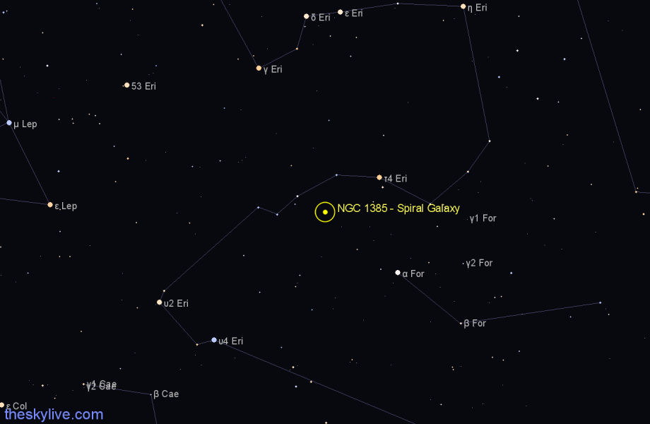 Finder chart NGC 1385 - Spiral Galaxy in Fornax star