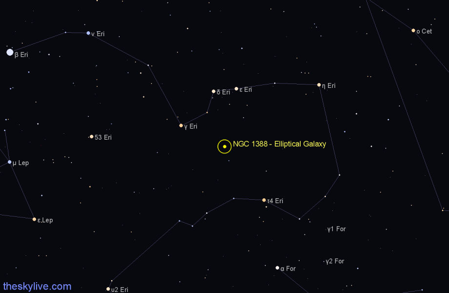 Finder chart NGC 1388 - Elliptical Galaxy in Eridanus star