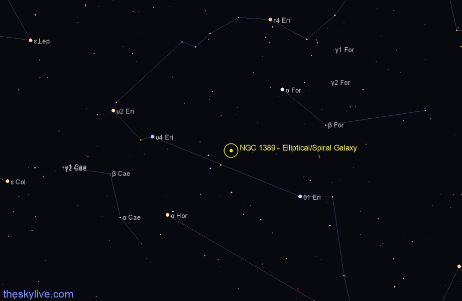 Finder chart NGC 1389 - Elliptical/Spiral Galaxy in Eridanus star